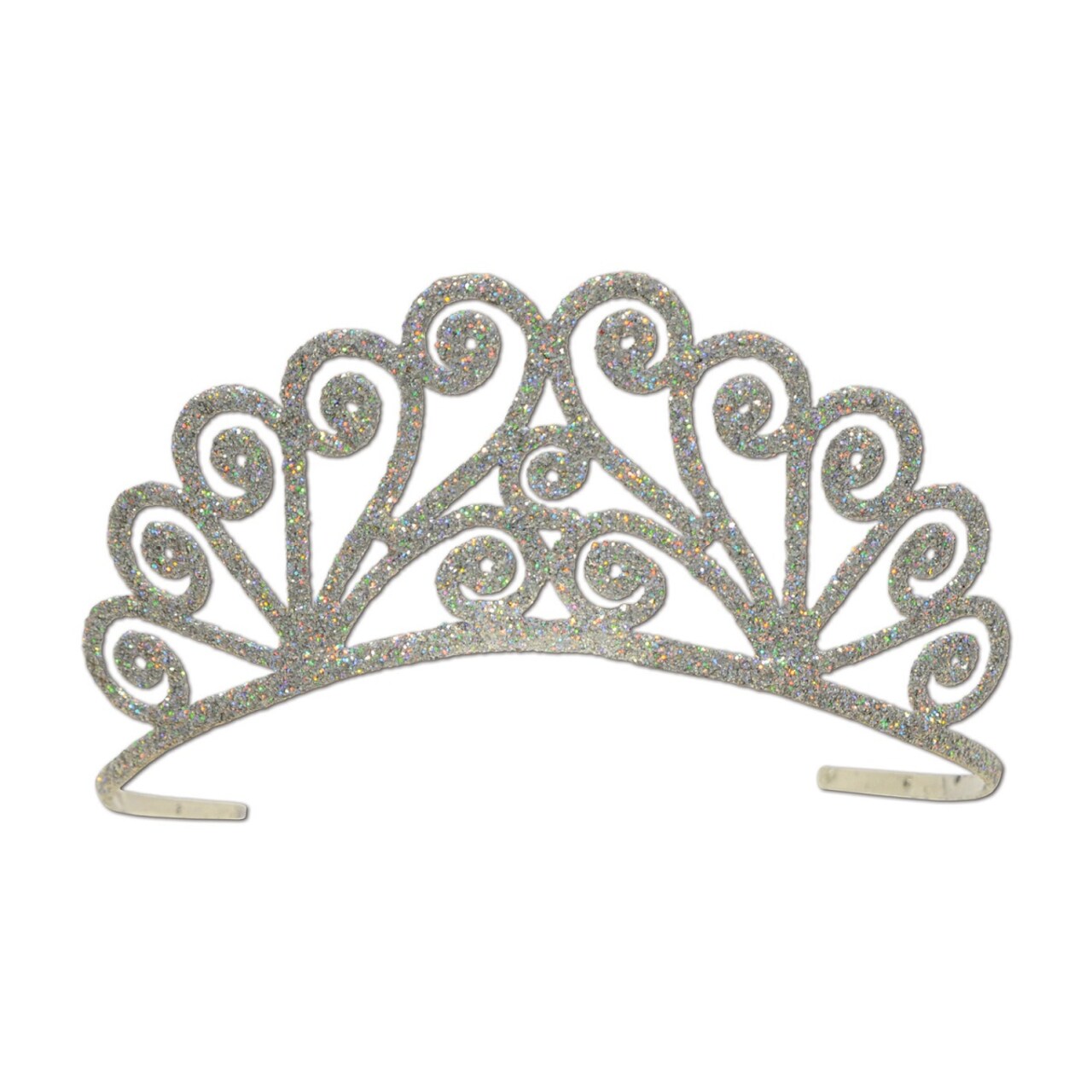 Beistle Pack of 6 Elegant Silver Glitter Encrusted Metal Princess Tiara Costume Accessories